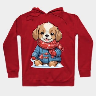 Cute Puppy in Winter Clothes Illustration Hoodie